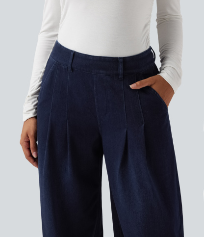 FlexMid Rise Wide Leg Casual Jeans with Pockets