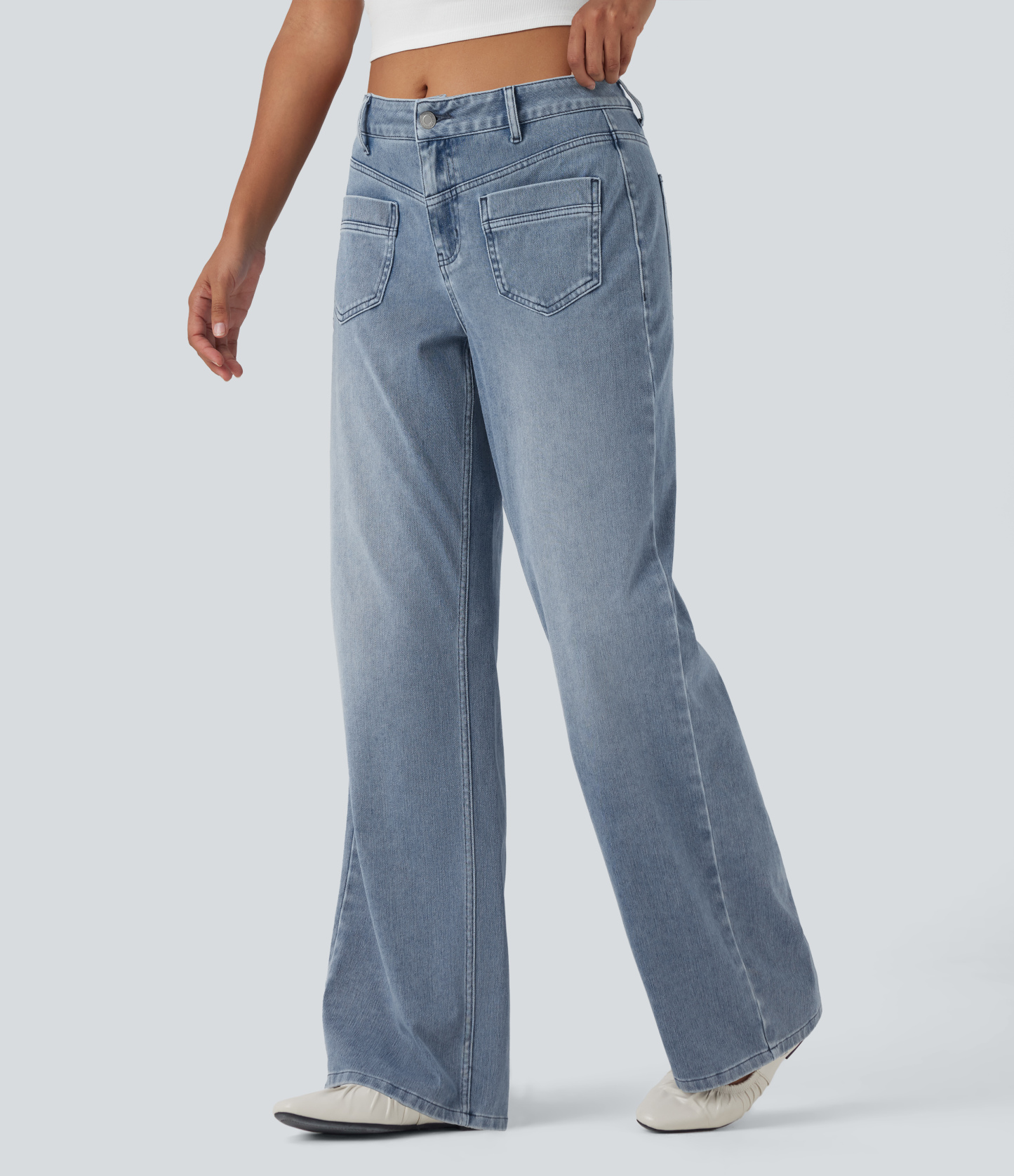 FlexMid Rise Straight Leg Casual Jeans with Pockets
