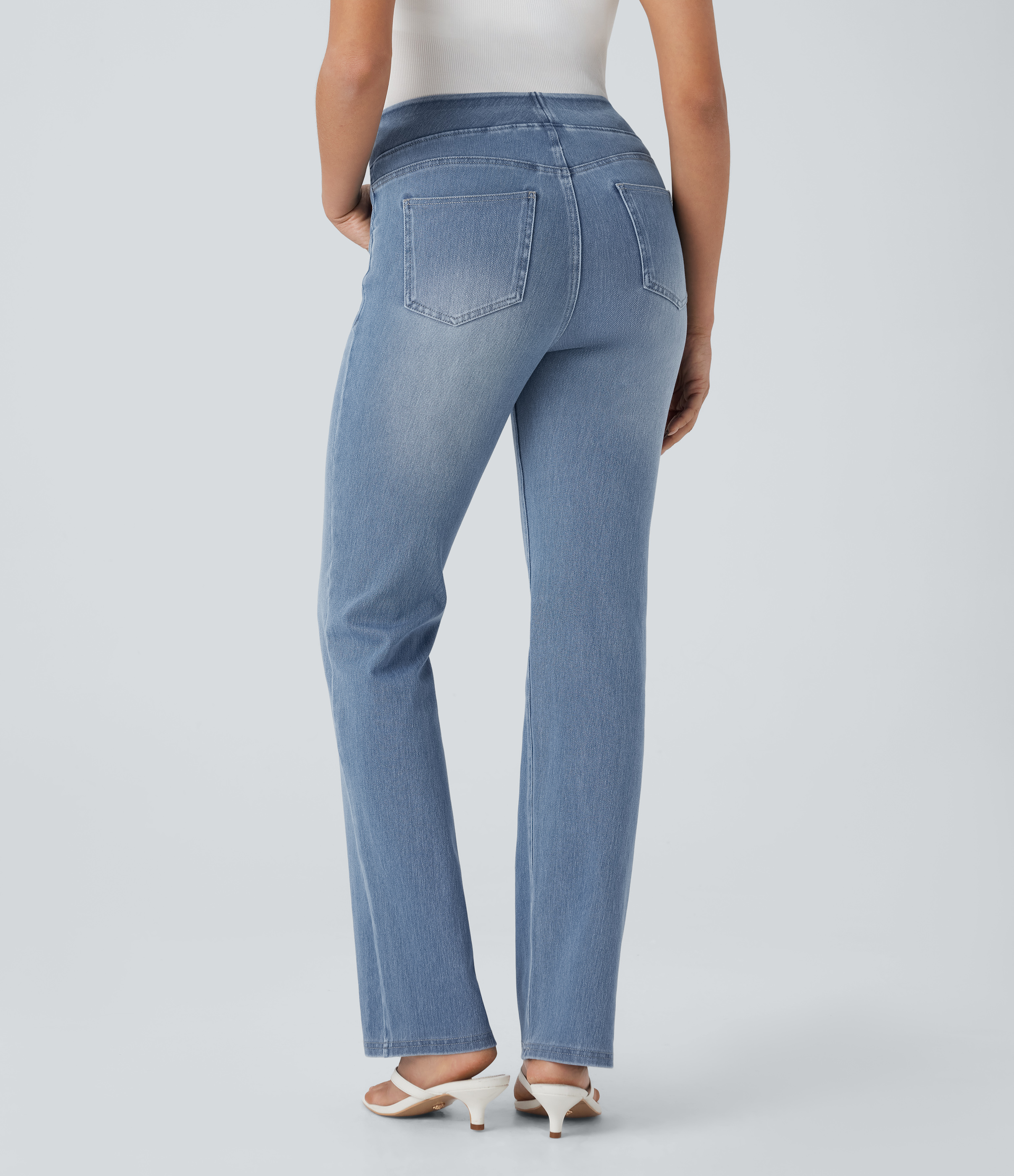 FlexHigh Waisted Washed Casual Bootcut Jeans with Pockets