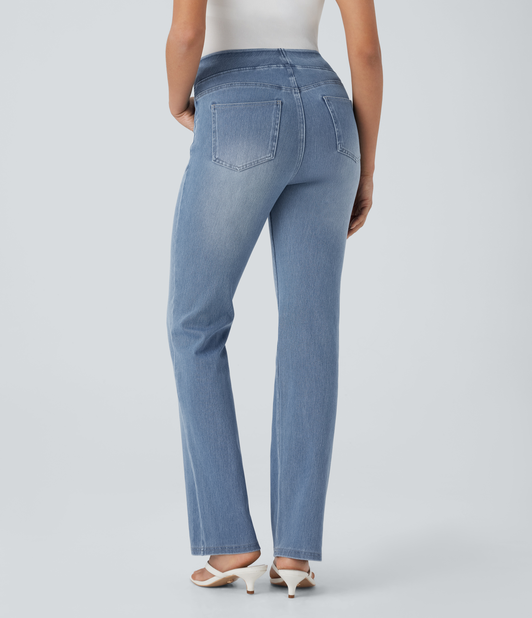 FlexHigh Waisted Washed Casual Bootcut Jeans with Pockets
