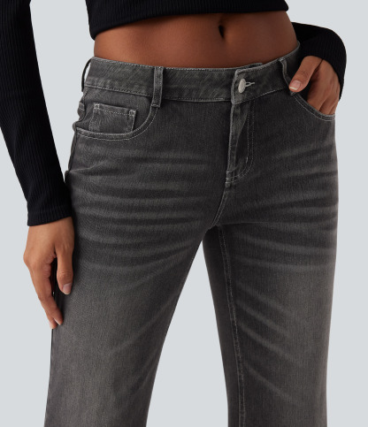 FlexLow Rise Flare Washed Casual Jeans with Pockets