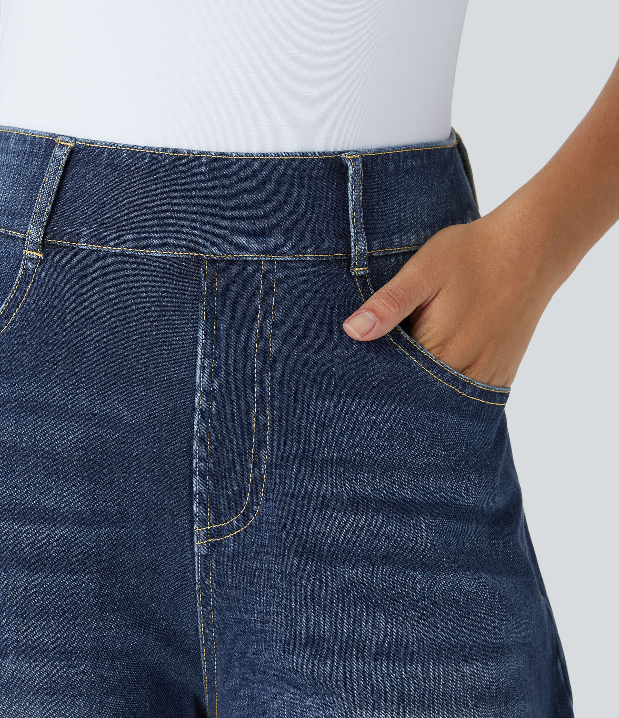 FlexMid Rise Pockets Barrel Leg Casual Jeans