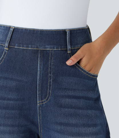 FlexMid Rise Pockets Barrel Leg Casual Jeans