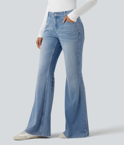 FlexLow Rise Flare Washed Casual Jeans with Pockets
