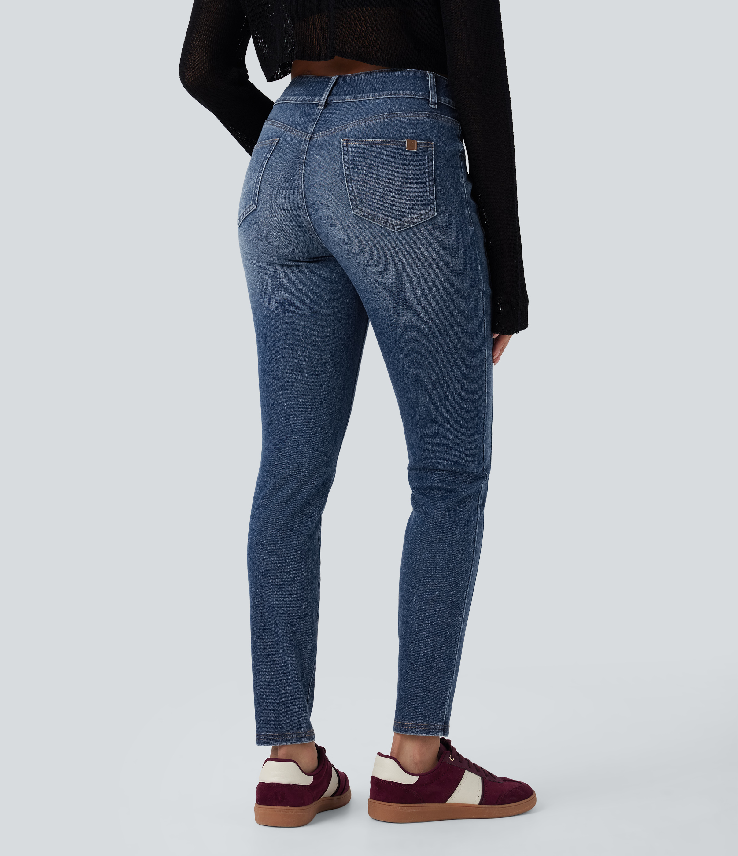 FlexMid Rise Washed Casual Skinny Jeans with Pockets