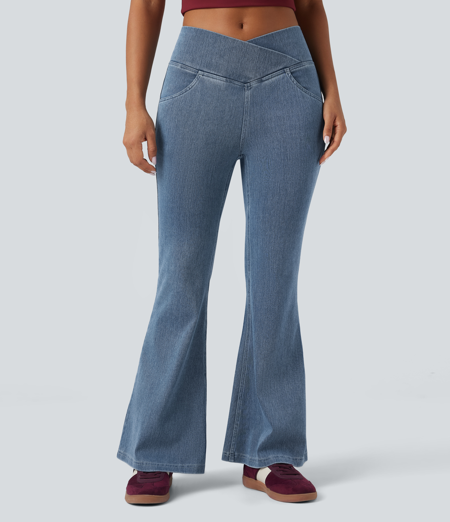 FlexHigh Waisted Crossover Pocket Washed Casual Jeans