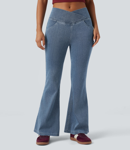 FlexHigh Waisted Crossover Pocket Washed Casual Jeans