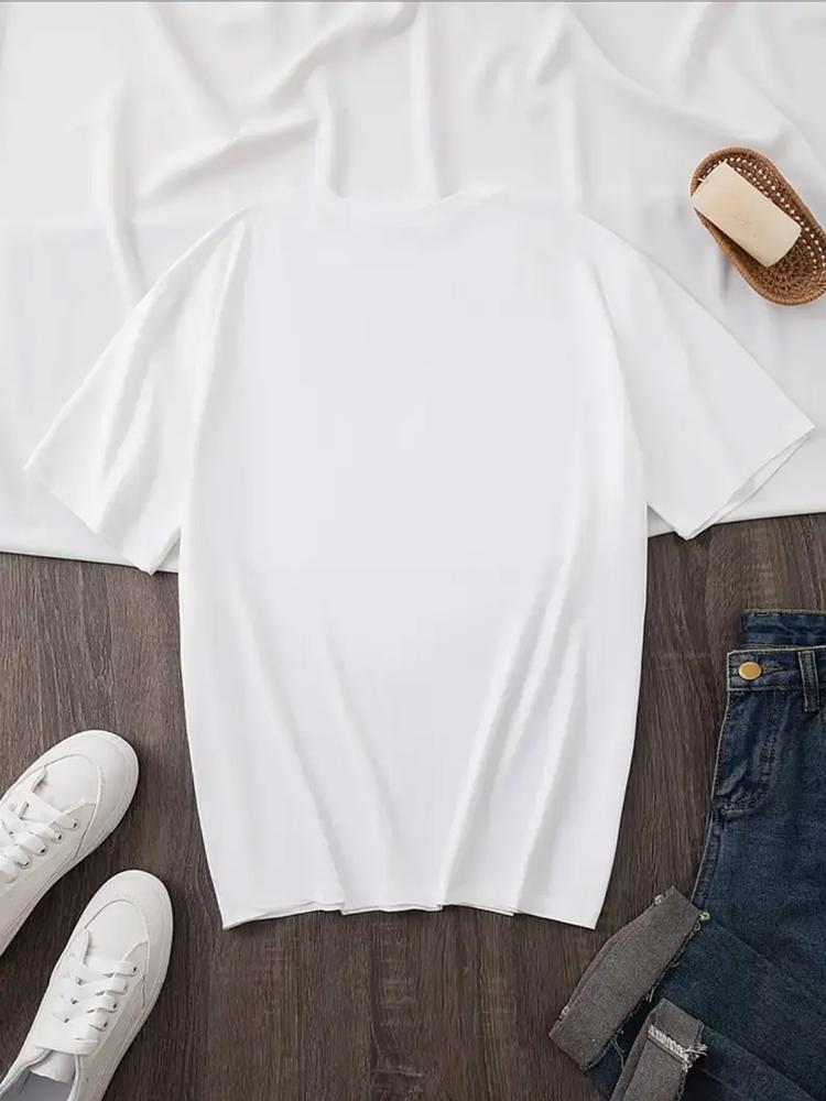 Girls Summer Fashion Creative Letter Print Short Sleeve T-Shirt, Casual Outdoor Activities Comfortable Wear, Fitted Style