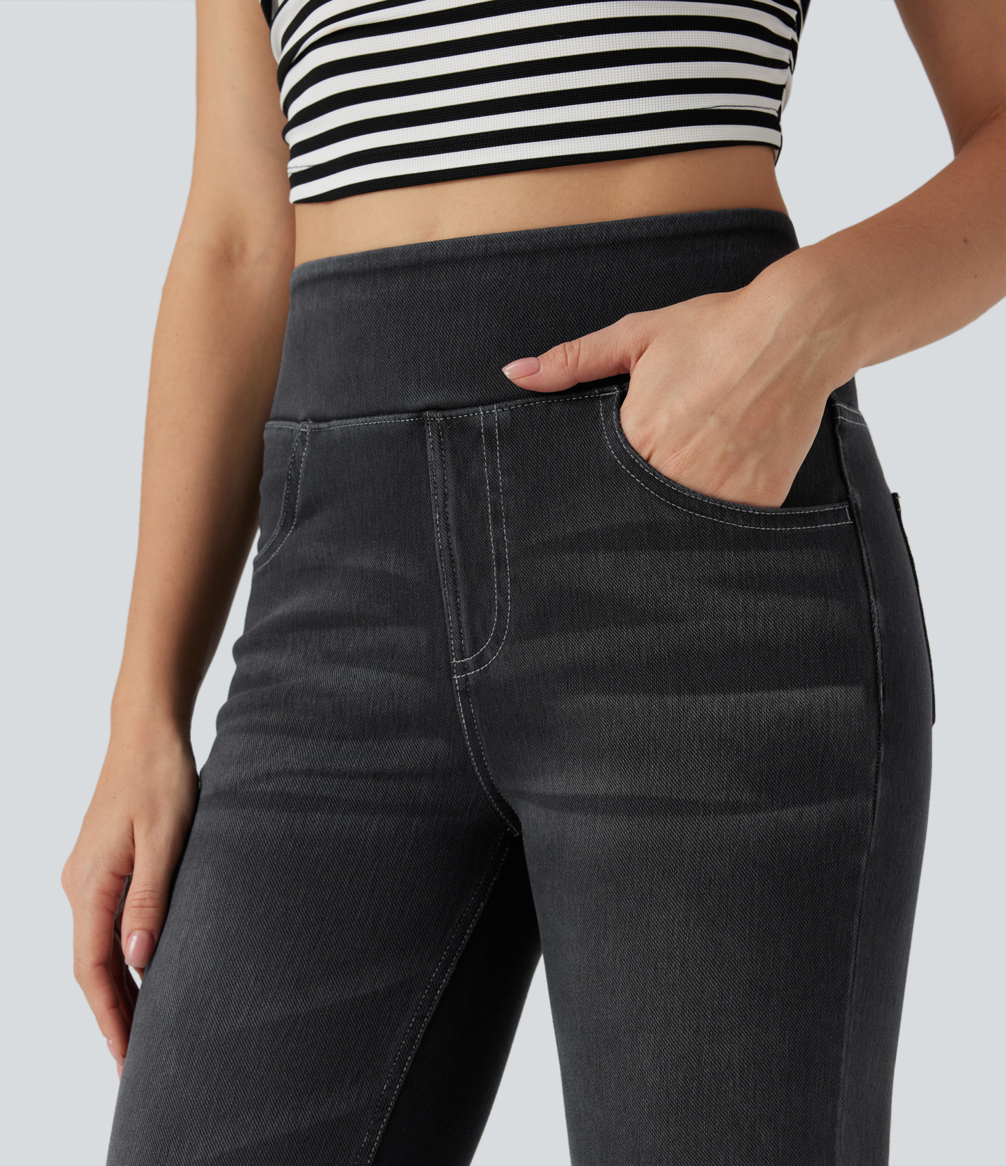FlexHigh Waisted Washed Casual Bootcut Jeans with Pockets