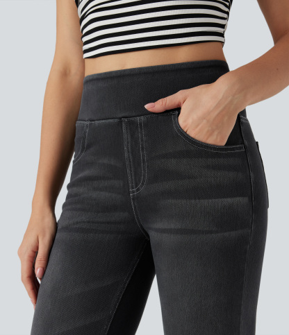 FlexHigh Waisted Washed Casual Bootcut Jeans with Pockets