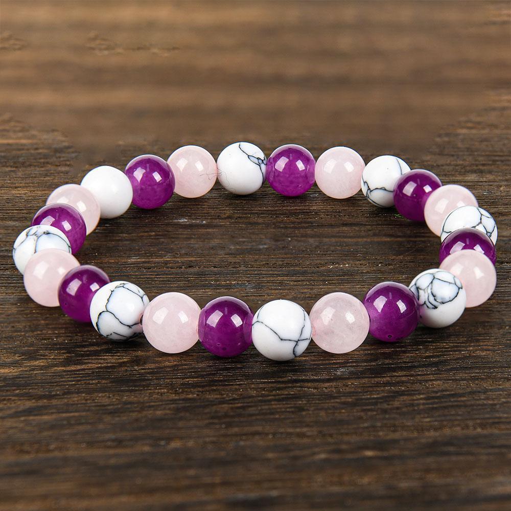 Sleep Aid Handmade White Turquoise And Crystal Bead Bracelet, Perfect Gift For Men And Women, Elastic Bracelet, Send Friends And Relatives, Brings Serenity & Luck - Infused With Prosperity Energy