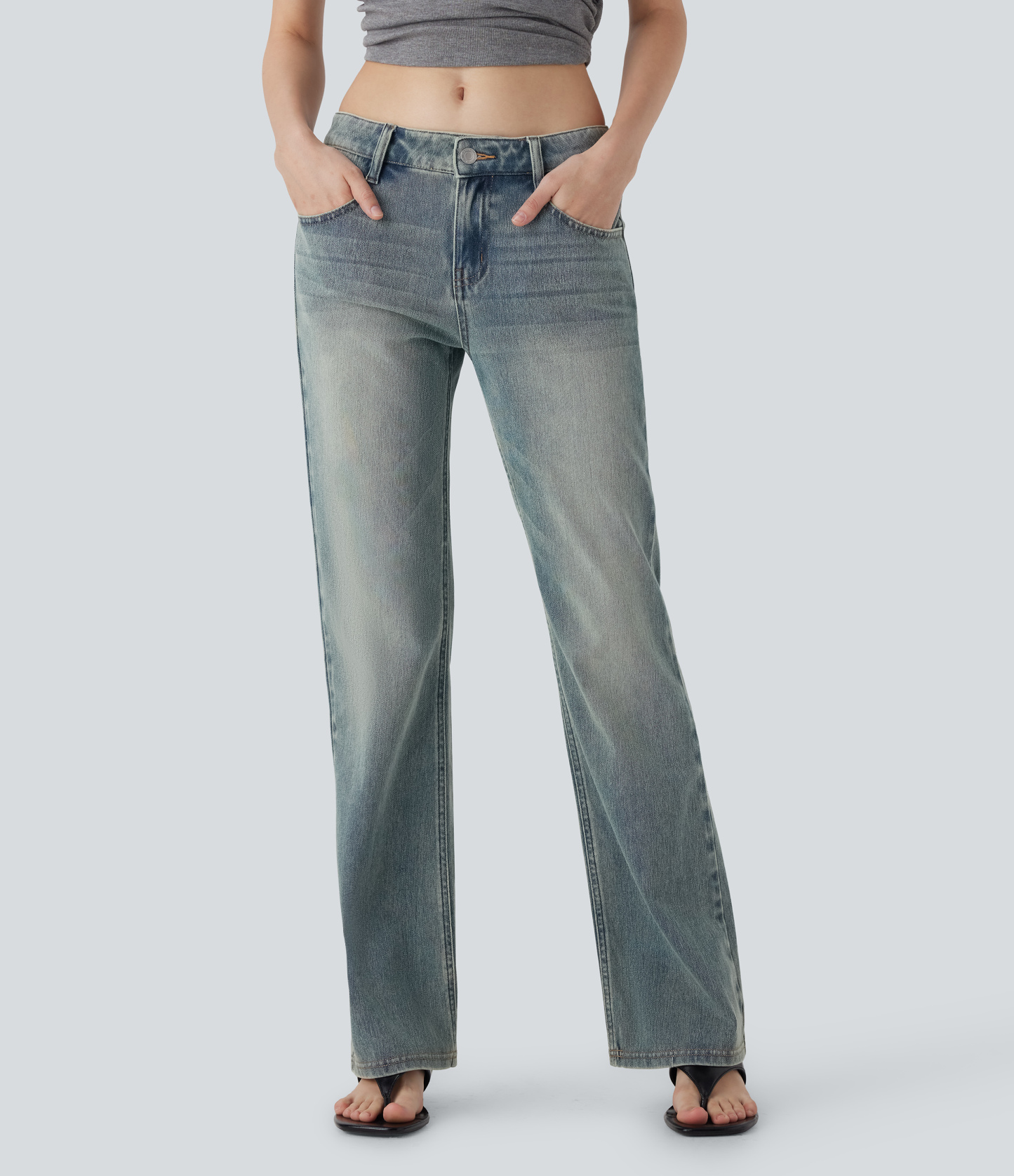 FlexLow Rise Pockets Washed Casual Bootcut Jeans