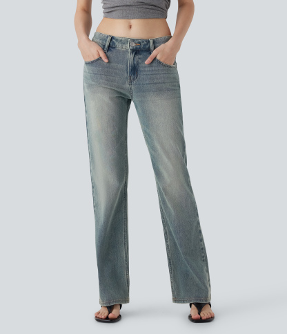 FlexLow Rise Pockets Washed Casual Bootcut Jeans