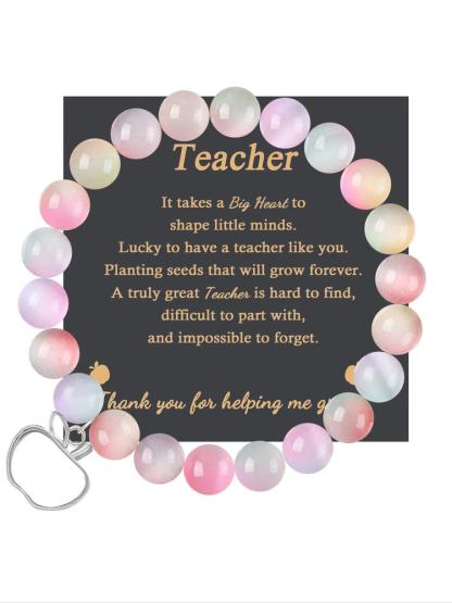 1PC Teacher's Day Gift Bracelet for Men and Women, Perfect Valentine's Jewelry with Adjustable Beads, Includes Gift Message Card for Thoughtful Teacher Gift Ideas