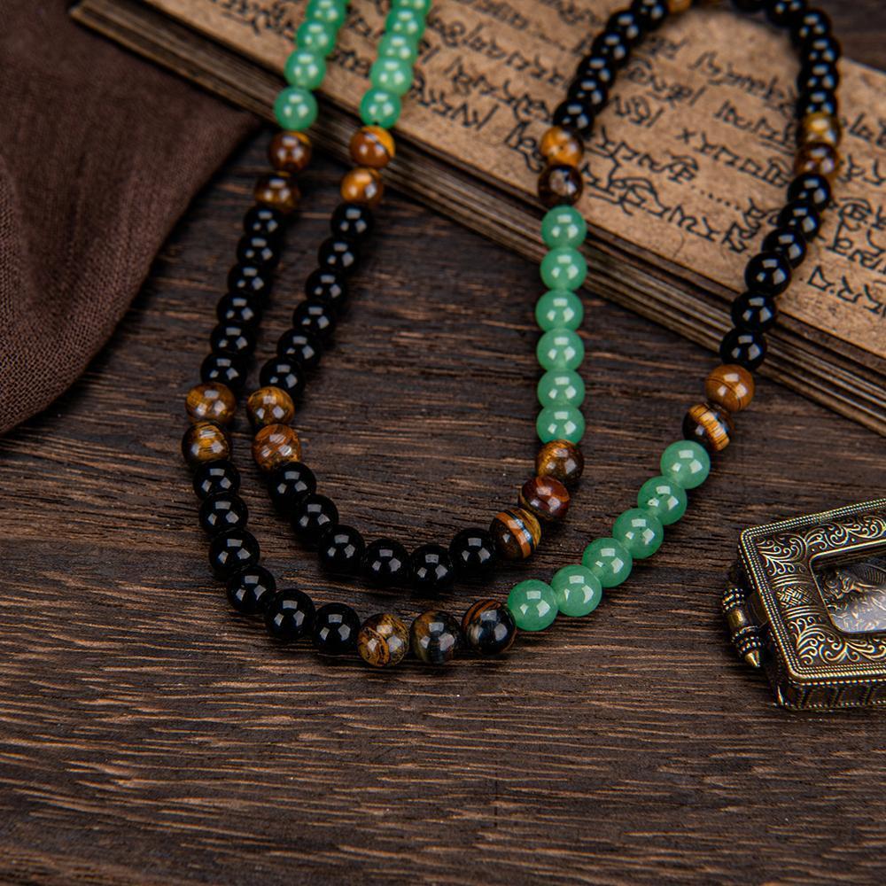 ARPURRAINA Money Attraction Necklace With GreenAventurine & Tiger Eye  Pendant Healing Crystal Stone ,Anniversary, Vacation &Theme Parties Jewelry Charms Abundance Crystal bracelet,Long Chain,Sweater chain,Ideal Gift Jewelry for Men and Women