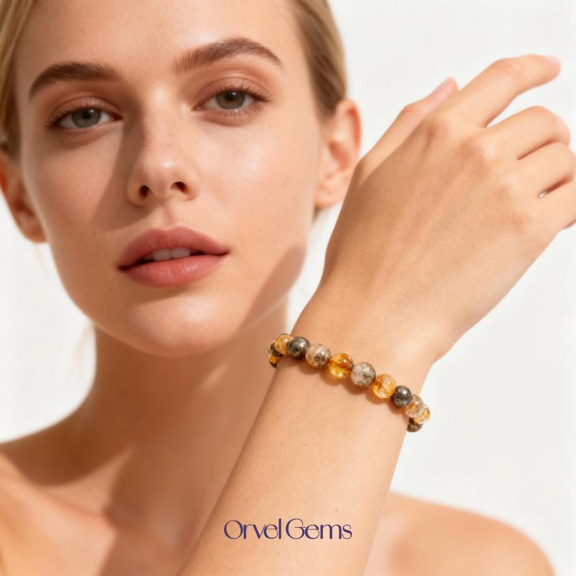 Wealth & Success Crystal Bracelet - Pyrite Citrine Black Tourmaline Healing Gemstone Beads 8mm - Spiritual Natural Stone Gift for Men & Women, Christmas, Birthday, New Year, Thanksgiving, Halloween #TikTokShopBlackFriday