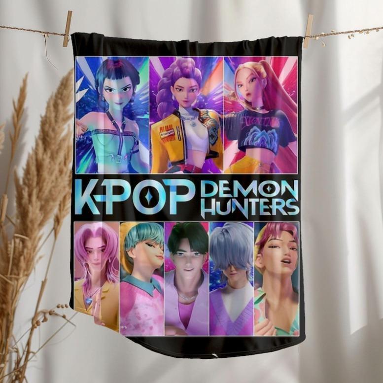Kpop Demon Hunters Blanket - Kpop Demon Hunters Movie Blanket - Kpop Demon Hunters Inspired Blanket - Gift For Her Gift For K-Pop Fans,Zoey,Mira,Rumi,Huntrix,Sajaboys,Gift For Kids, Gift For Men & Women, K-POP Demon Hunters Merch