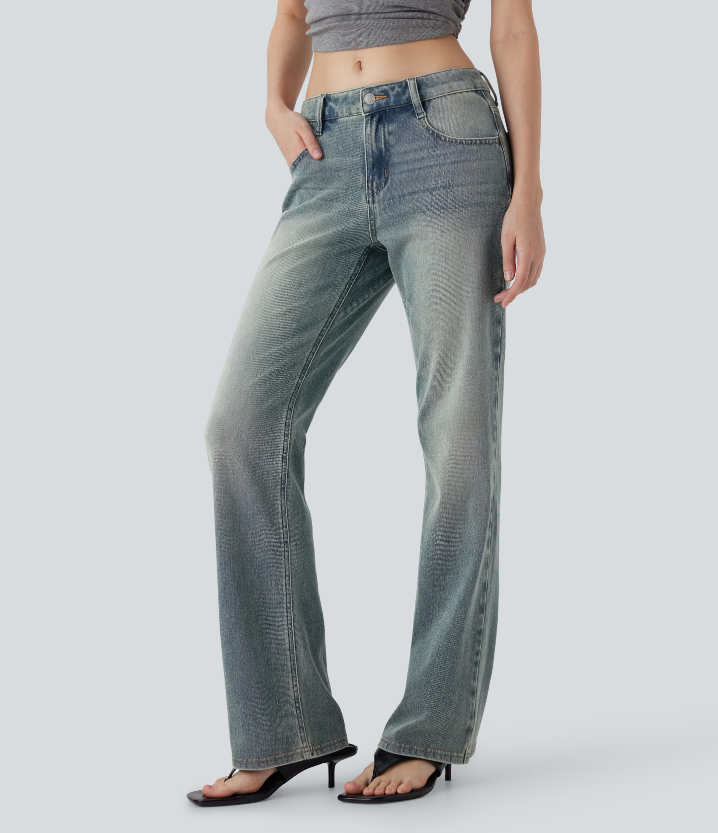 FlexLow Rise Pockets Washed Casual Bootcut Jeans