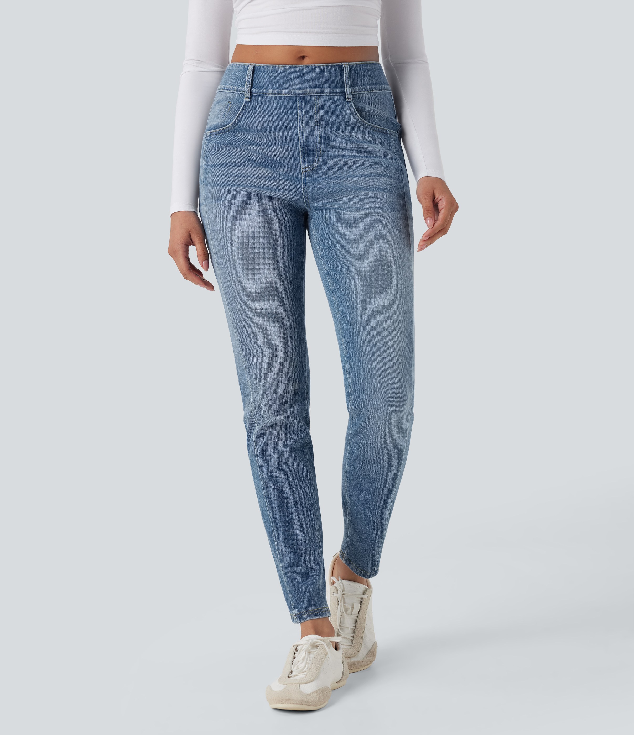 FlexMid Rise Washed Casual Skinny Jeans with Pockets