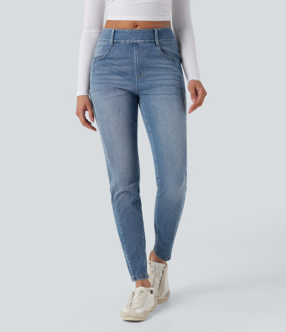 FlexMid Rise Washed Casual Skinny Jeans with Pockets