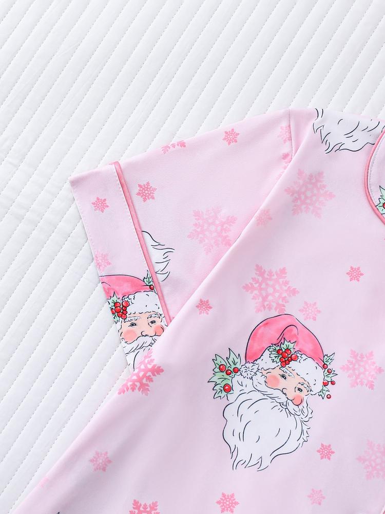 【Christmas】Women's Christmas Pajama Set, Soft Shirt Collar Top & Elastic Shorts, Fitted Casual Home Wear, Holiday Party Sleepwear