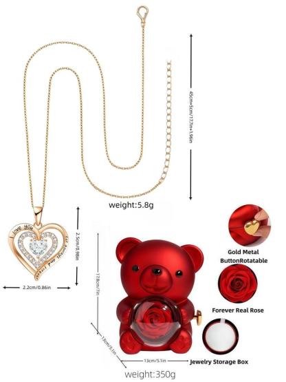 Heart Shaped Pendant Necklace with Bear Gift Box, Fashion Jewelry for Party, Daily Decor, Trendy All-match & Exquisite Jewelry for Birthday Gift