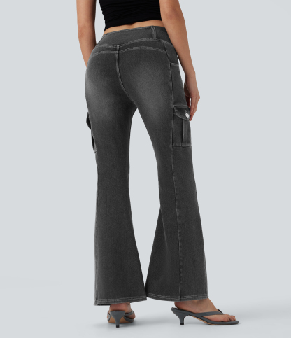 FlexMid Rise Crossover Denim Bootcut Casual Leggings with Pockets