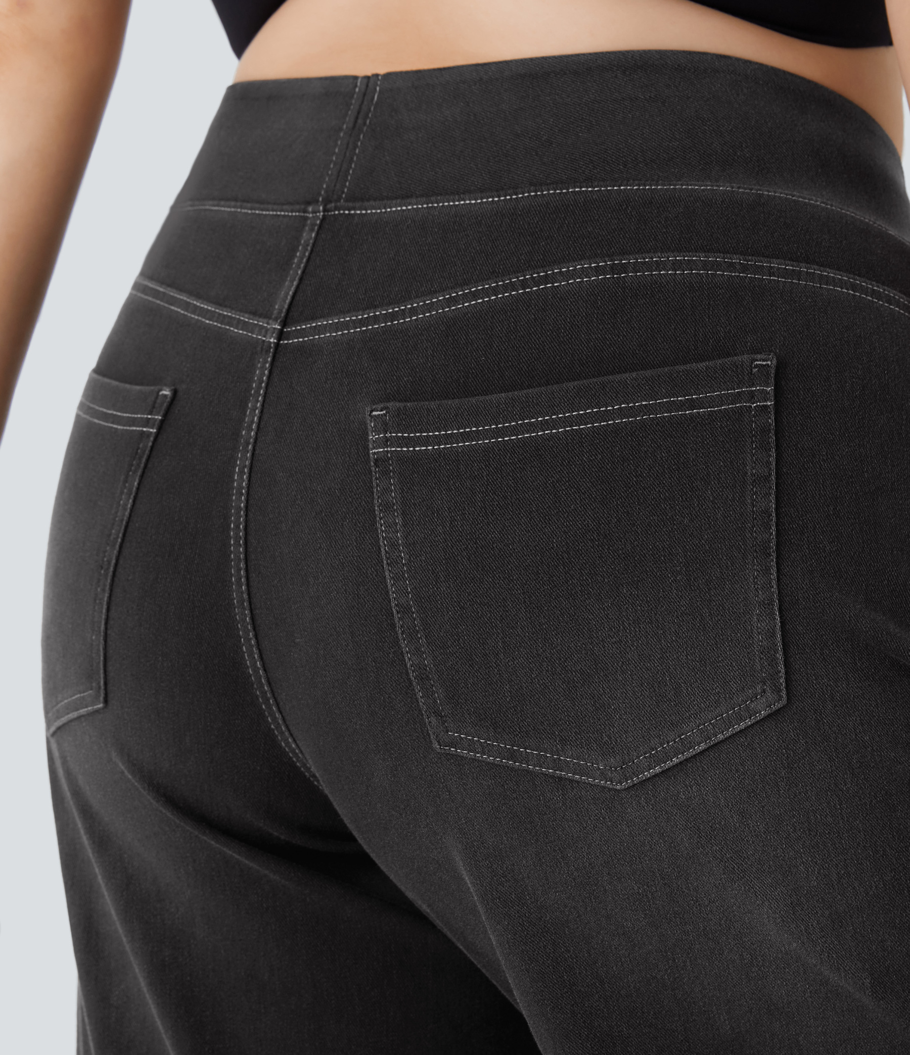 FlexHigh Waisted Pockets Baggy Wide Leg Washed Casual Plus Size Jeans