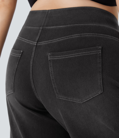 FlexHigh Waisted Pockets Baggy Wide Leg Washed Casual Plus Size Jeans