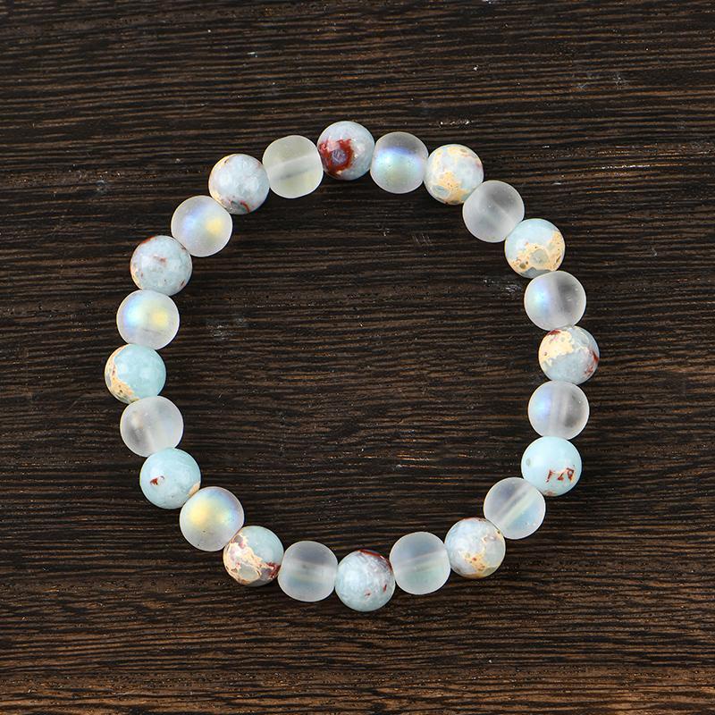 1pc Healing Quartz And Sea Sediment Bead Bracelet, Clarity & Abundance glass  beads pulsera  amatista protection bracelet encouragement gift fashion artificial Colorblock Beaded Crystal Bracelet