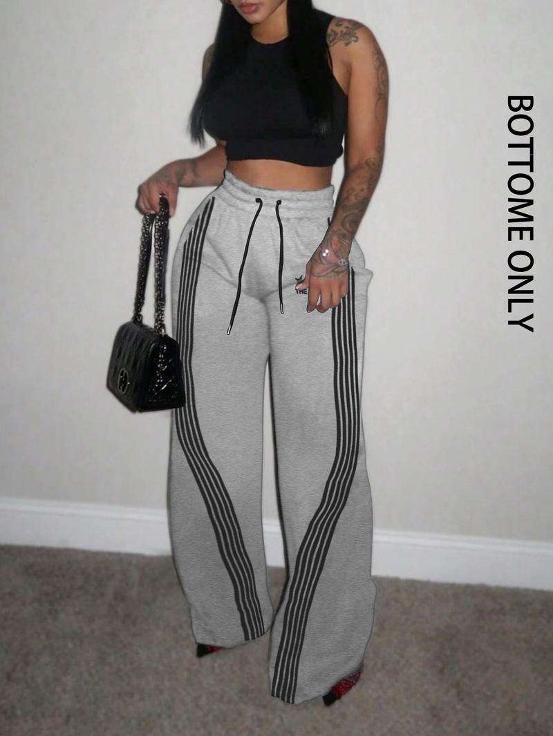 Women's Colorblock Striped Print Drawstring Waist Sweatpants, Comfy, Casual Pocket Pants for Daily Wear, Ladies Bottoms for All Seasons, Casual Fashion Pants