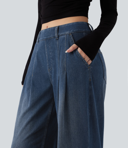 FlexMid Rise Wide Leg Casual Jeans with Pockets
