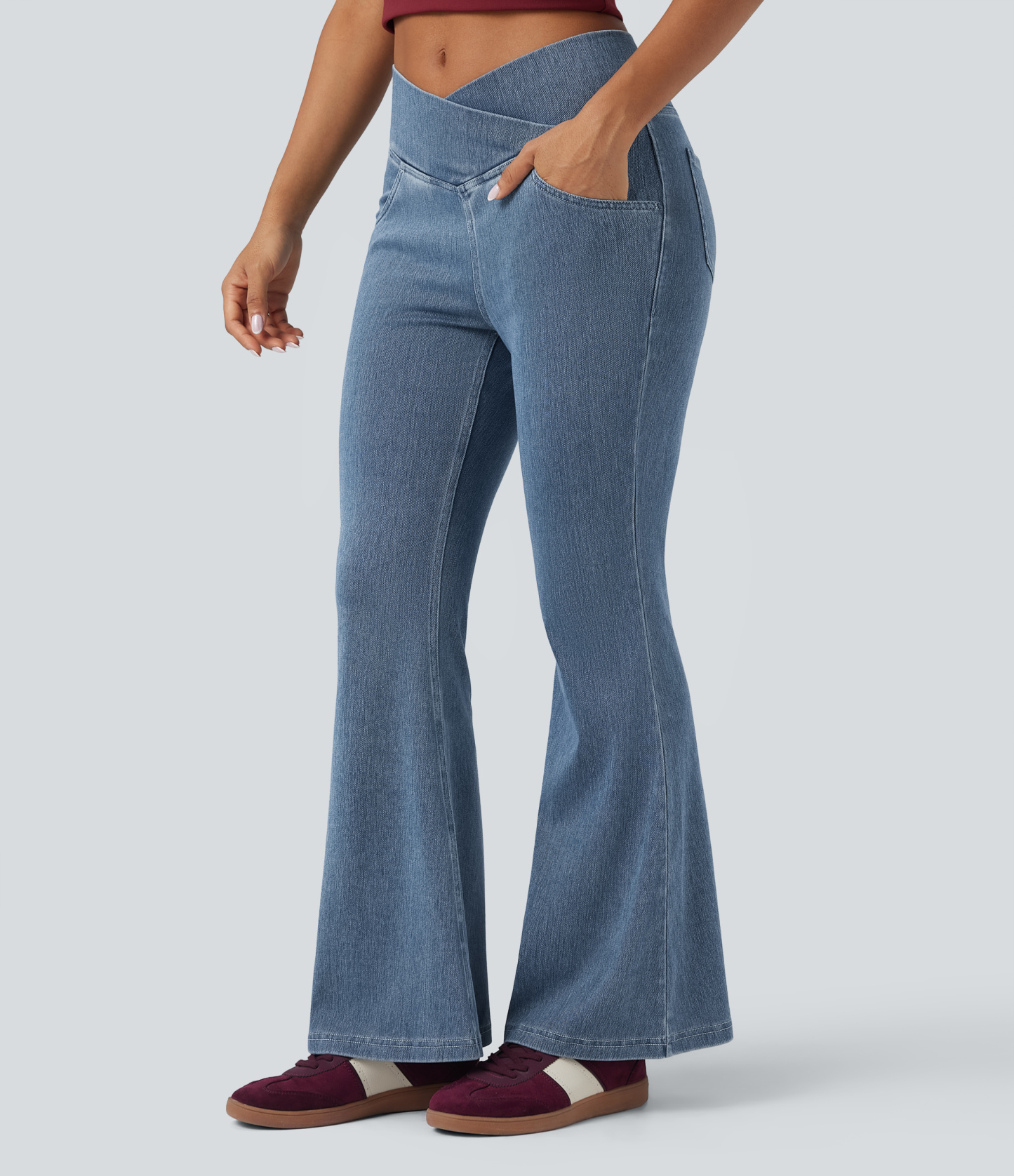FlexHigh Waisted Crossover Pocket Washed Casual Jeans