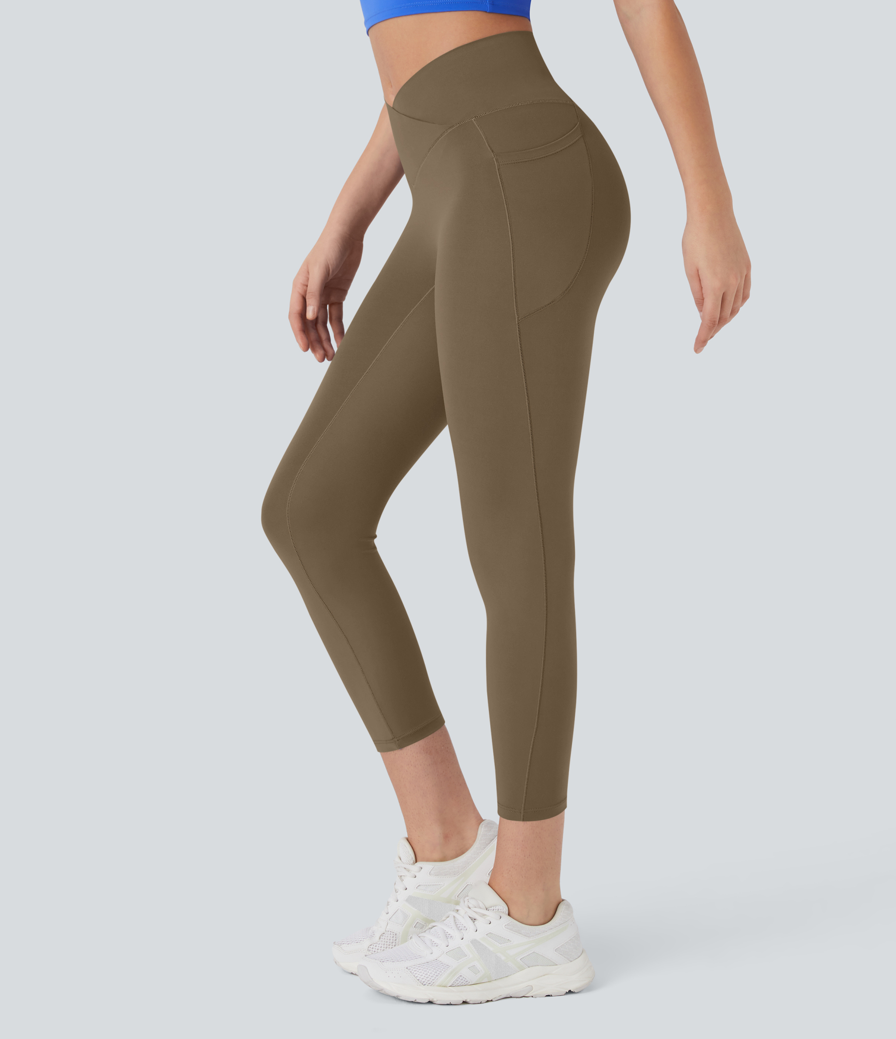 SoftlyZeroHigh Waisted Crossover Pocket Capri Yoga Leggings-UPF50+