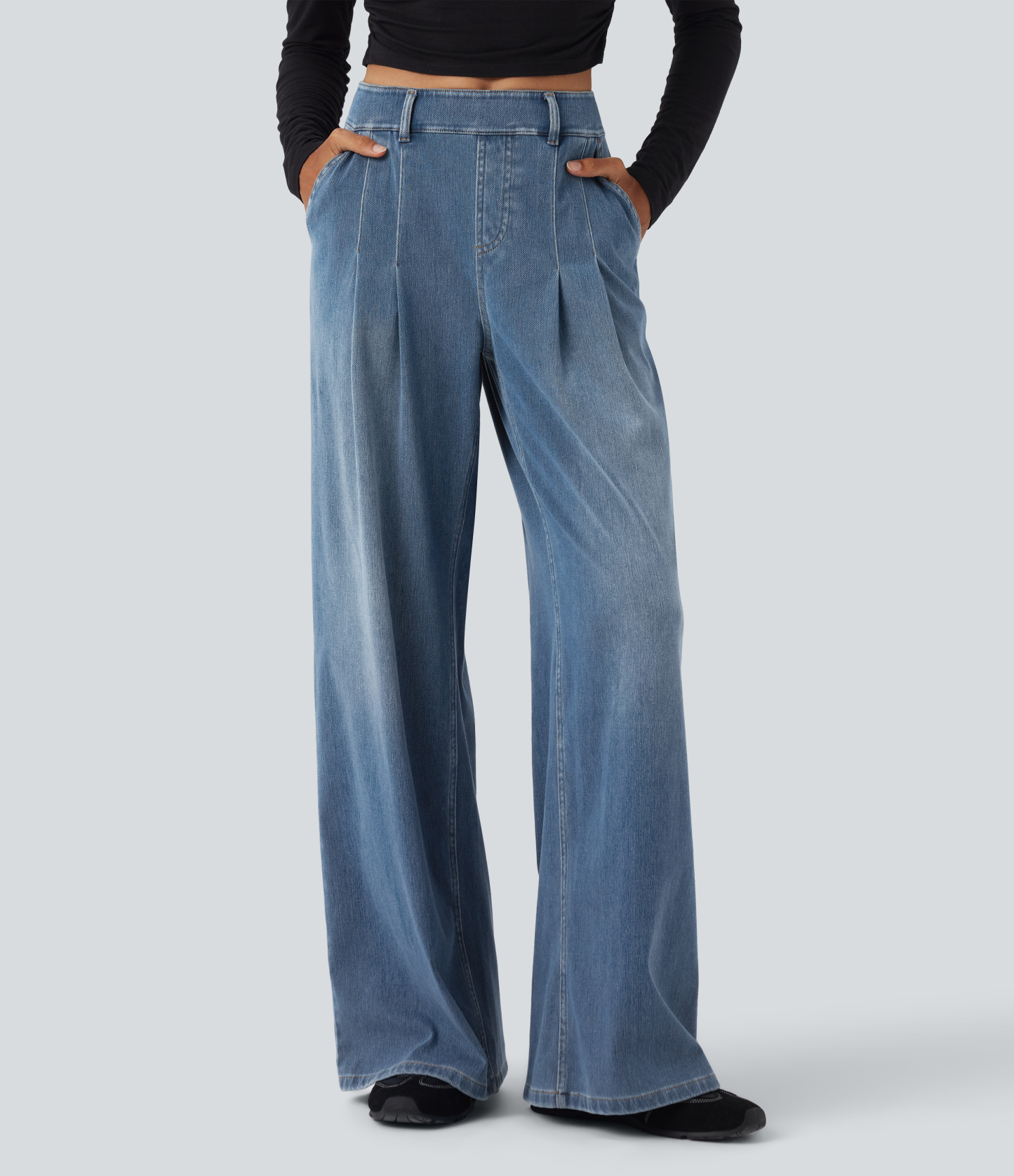 FlexMid Rise Wide Leg Casual Jeans with Pockets