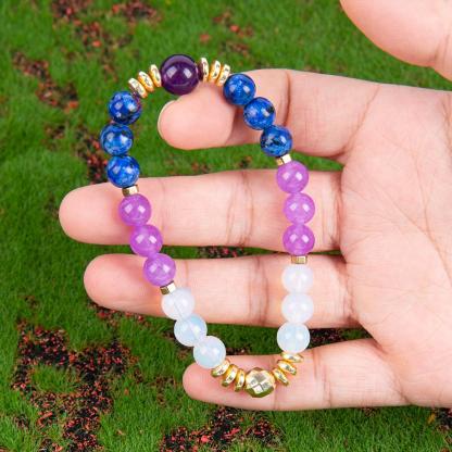 1pc Amethyst And Opal Crystal Elastic Bracelet, Stylish Bohemian Gem Accessories For Career Wealth, For Luck And Prosperity, , Brings Serenity & Luck