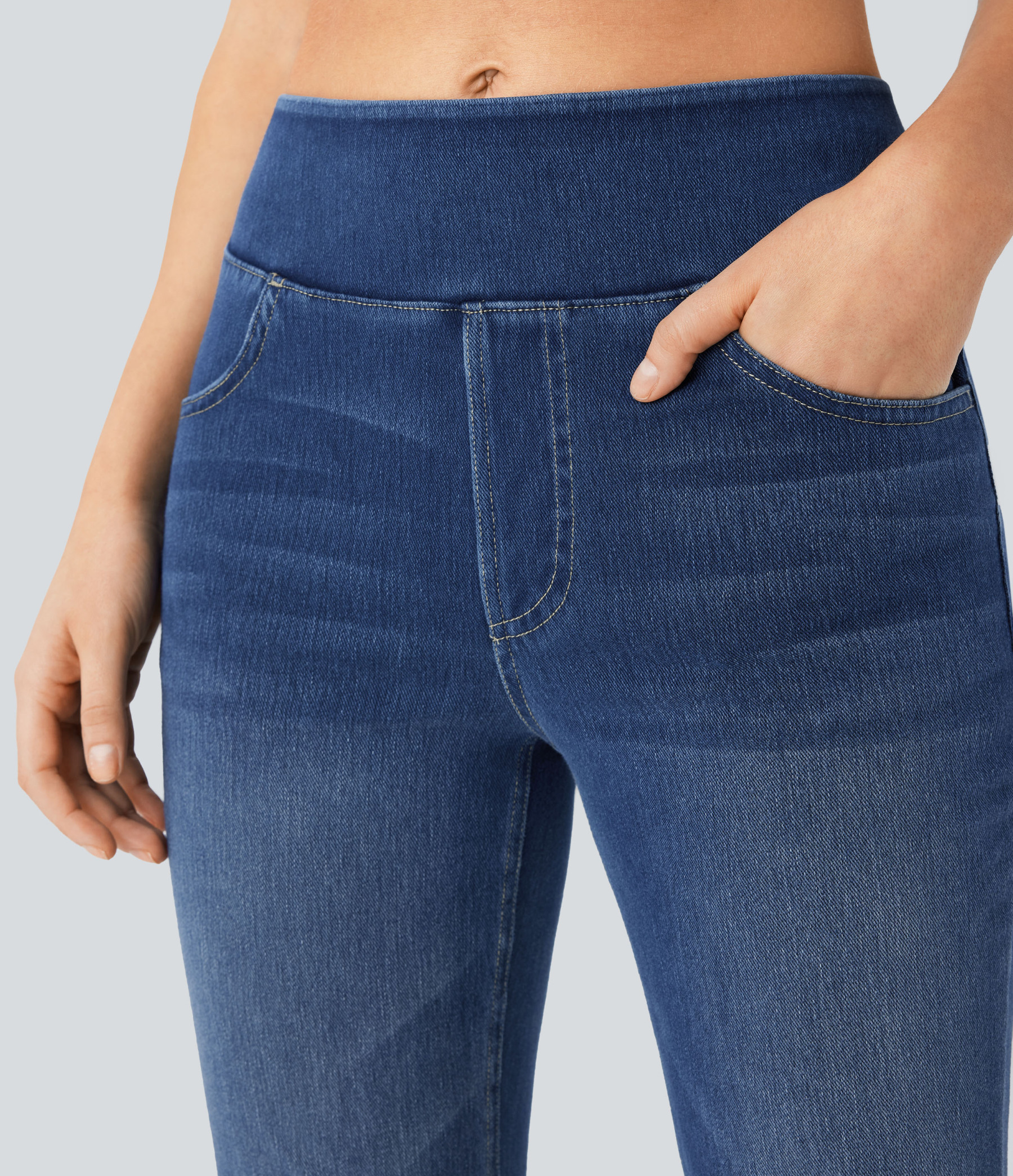 FlexHigh Waisted Pockets Washed Casual Bootcut Jeans