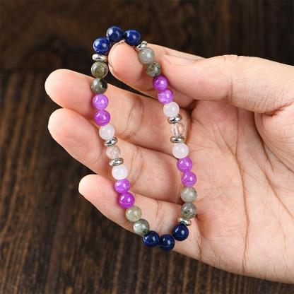 ARPURRAINA Memory Enhancement Crystal Bracelet Homeopathic Focus Clarity Aid 6mm Beaded Stone Jewelry for Determination Concentration Solid Format Elastic Wrist Rosary Adjustable 15-20cm