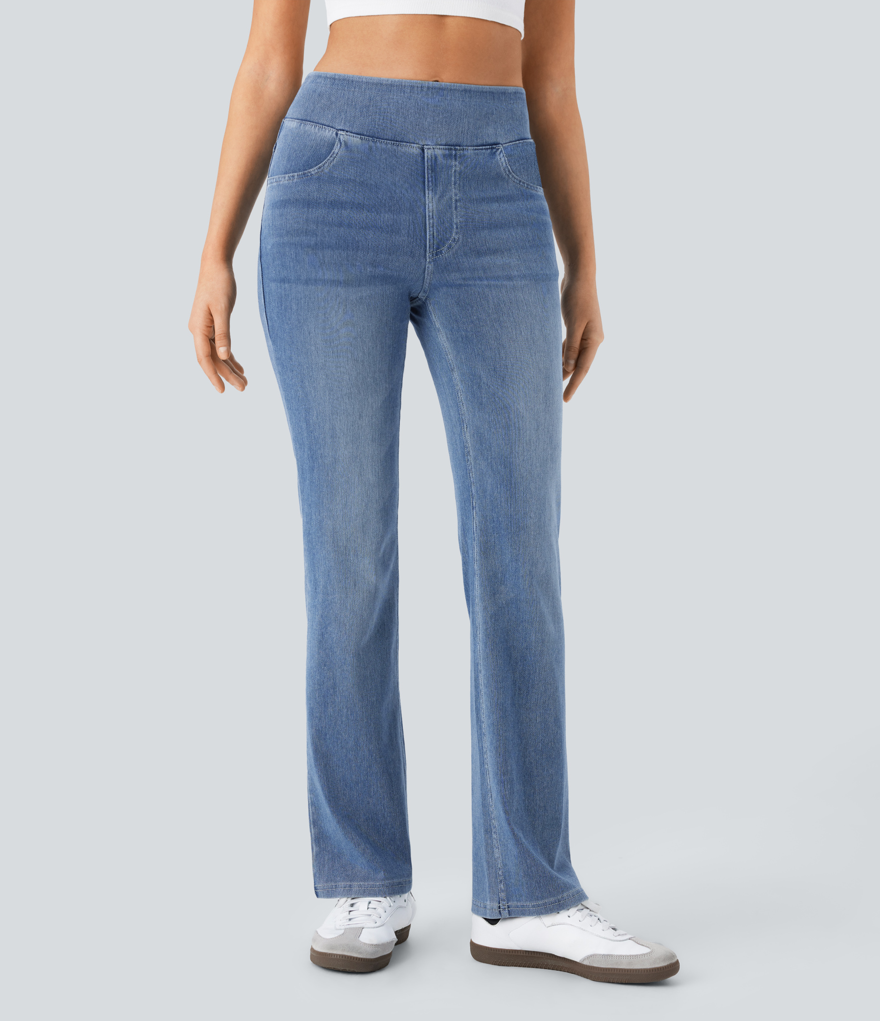 FlexHigh Waisted Pockets Washed Casual Bootcut Jeans