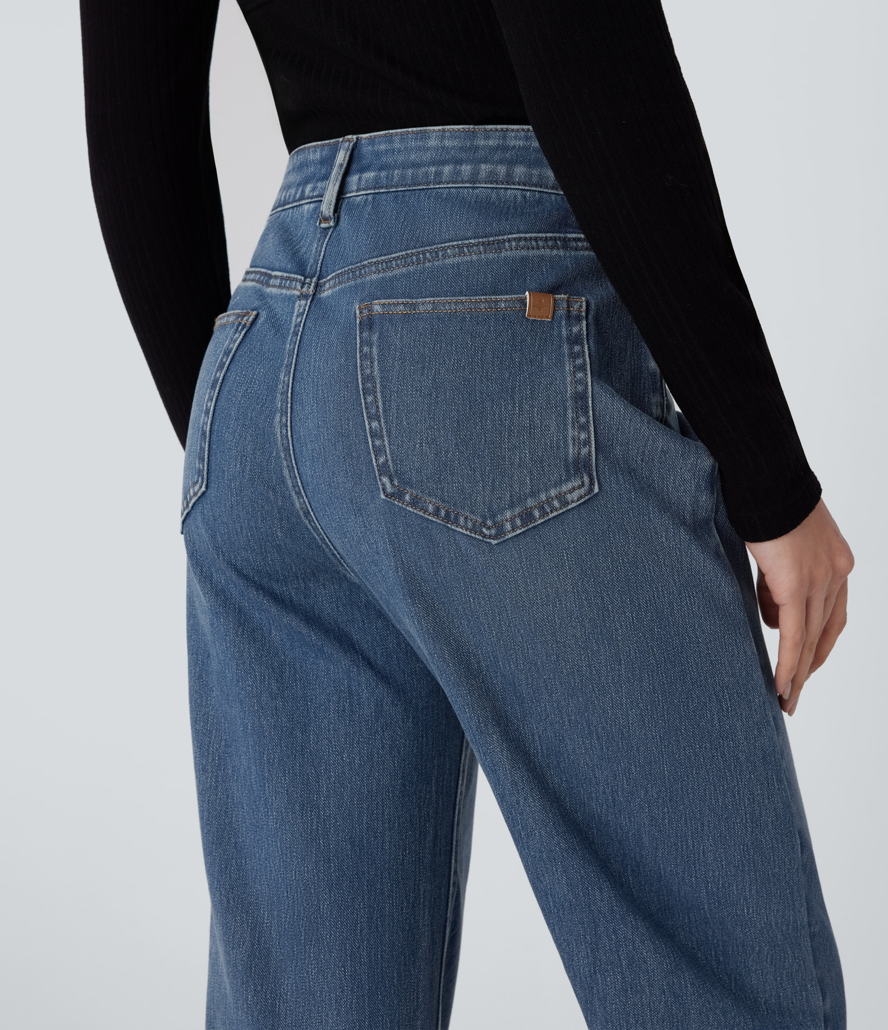 FlexHigh Waisted Zipper Pockets Straight Leg Casual Jeans