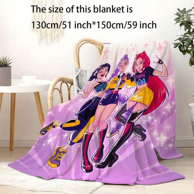 K-Pop Demon Hunter Flannel Blanket Set, Soft Multi-Purpose Printed Throw for Sofa Bed Office Home Decor, Perfect Gift for Kpop Fans, Cartoon Pattern BlanketChristmas Gift,Gift for kids,Birthday Gift, Cozy & Soft