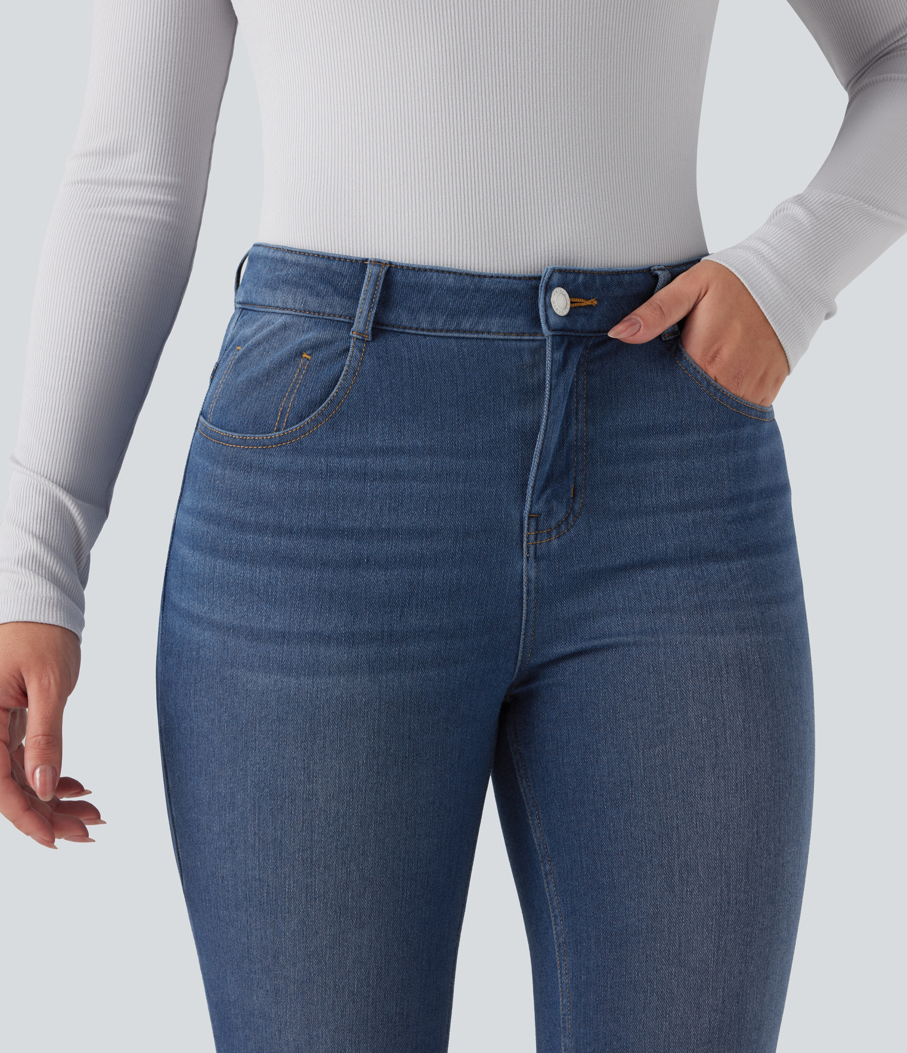 FlexMid Rise Casual Flare Jeans with Pockets