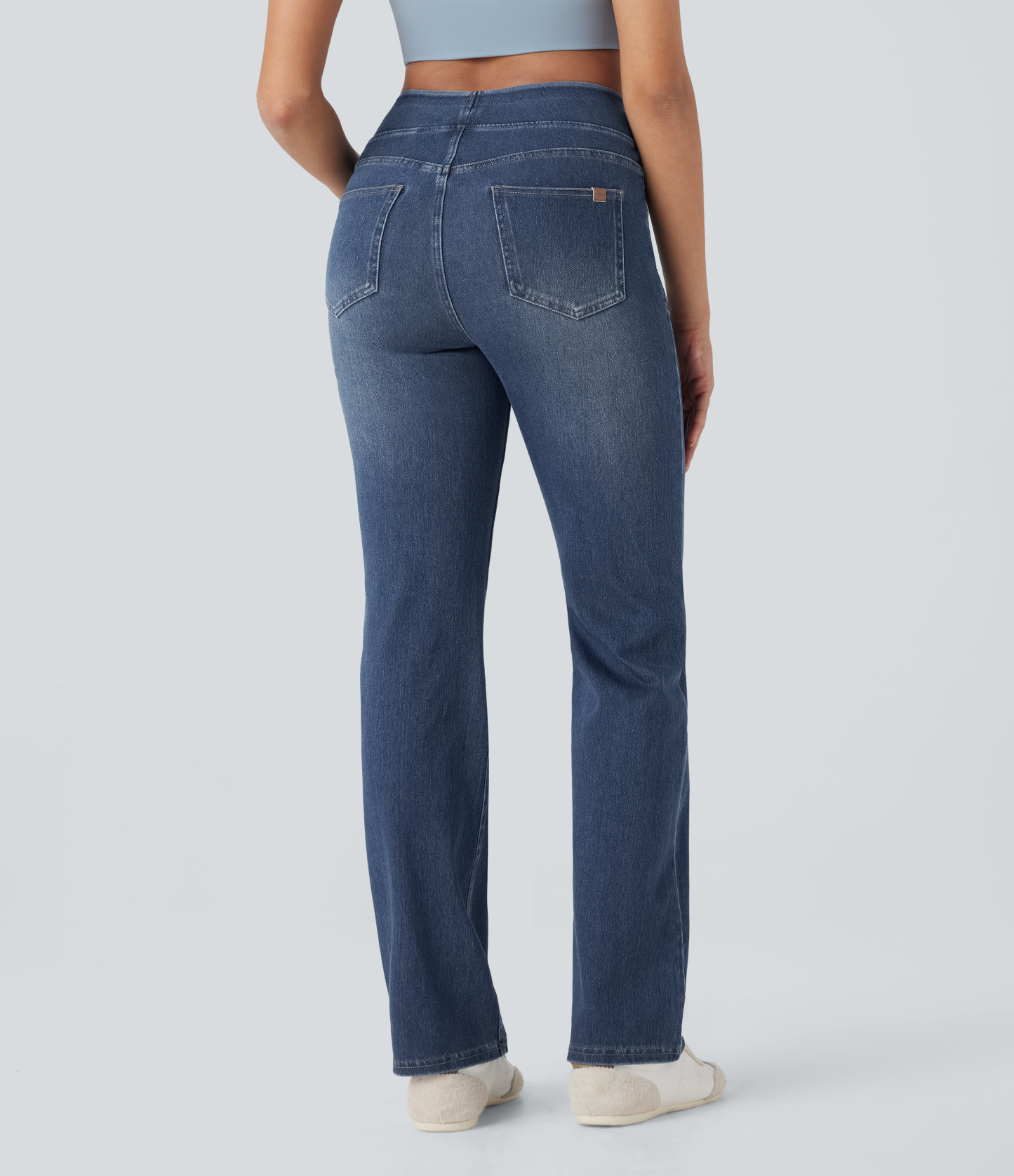 FlexHigh Waisted Washed Casual Bootcut Jeans with Pockets
