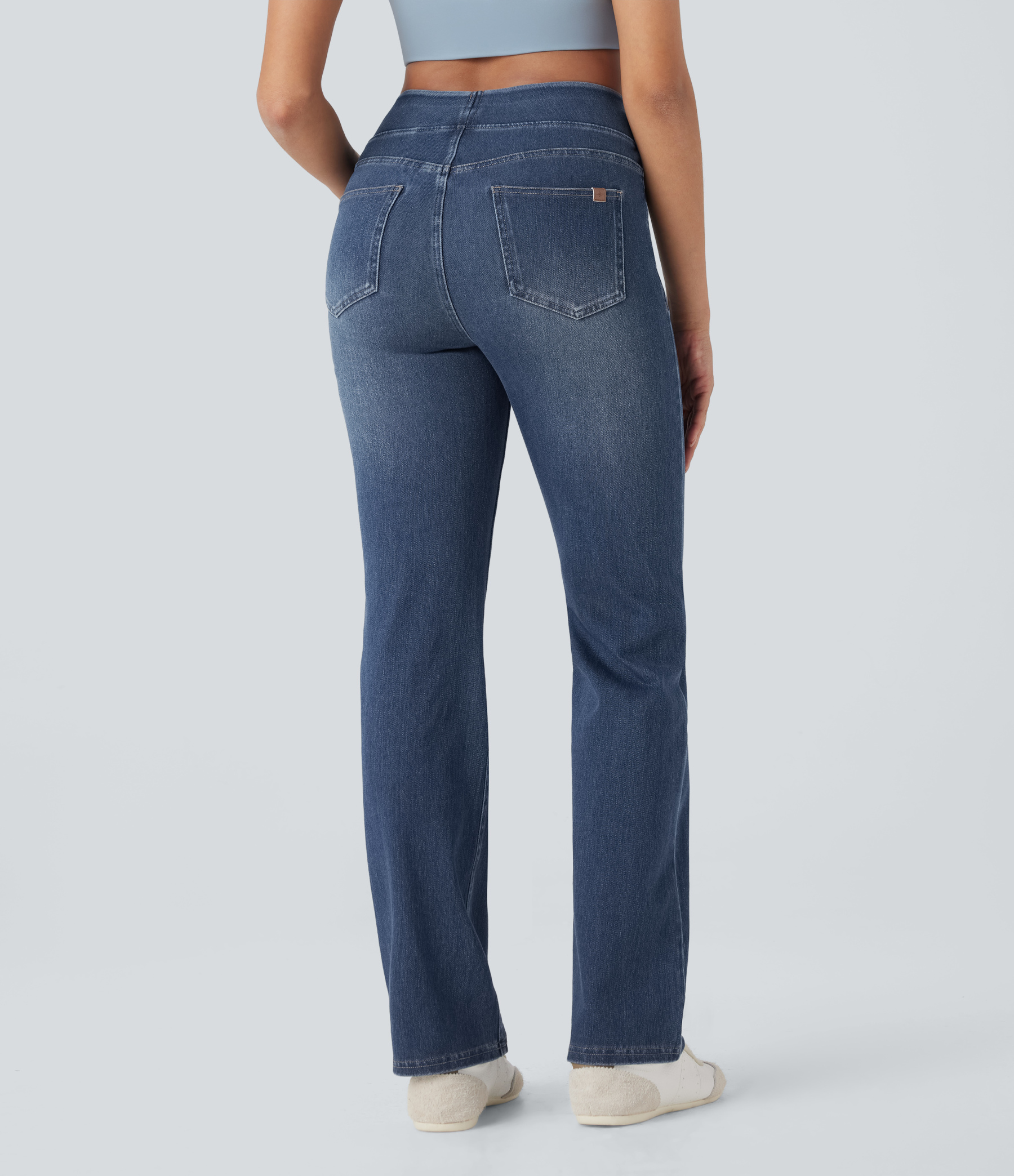 FlexHigh Waisted Washed Casual Bootcut Jeans with Pockets