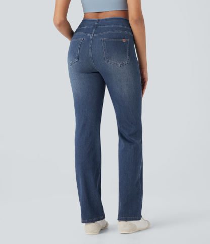 FlexHigh Waisted Washed Casual Bootcut Jeans with Pockets