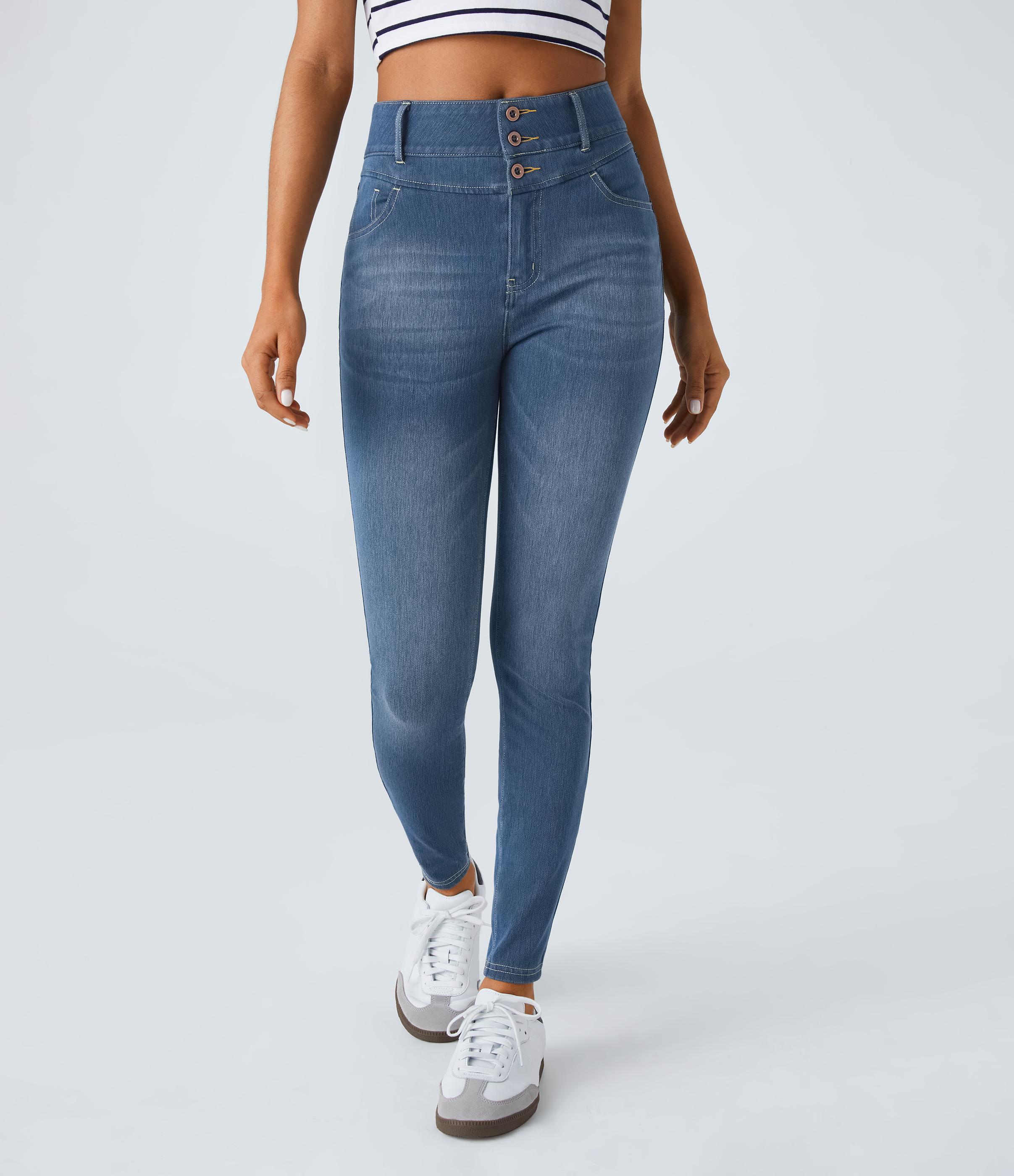 FlexHigh Waisted Zipper Pockets Casual Skinny Jeans