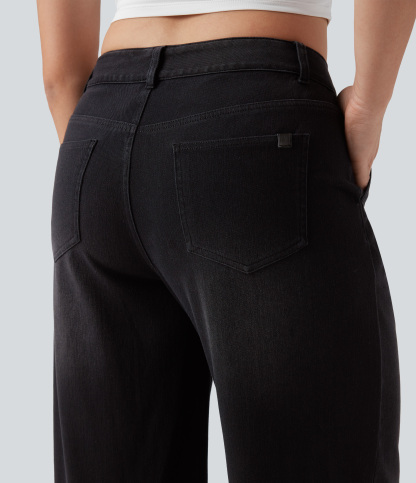 FlexMid Rise Wide Leg Casual Jeans with Pockets