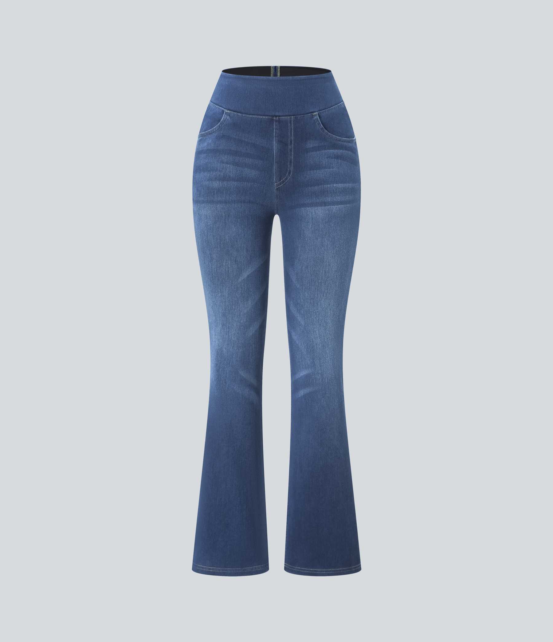 FlexHigh Waisted Pockets Washed Casual Bootcut Jeans