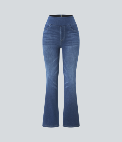 FlexHigh Waisted Pockets Washed Casual Bootcut Jeans