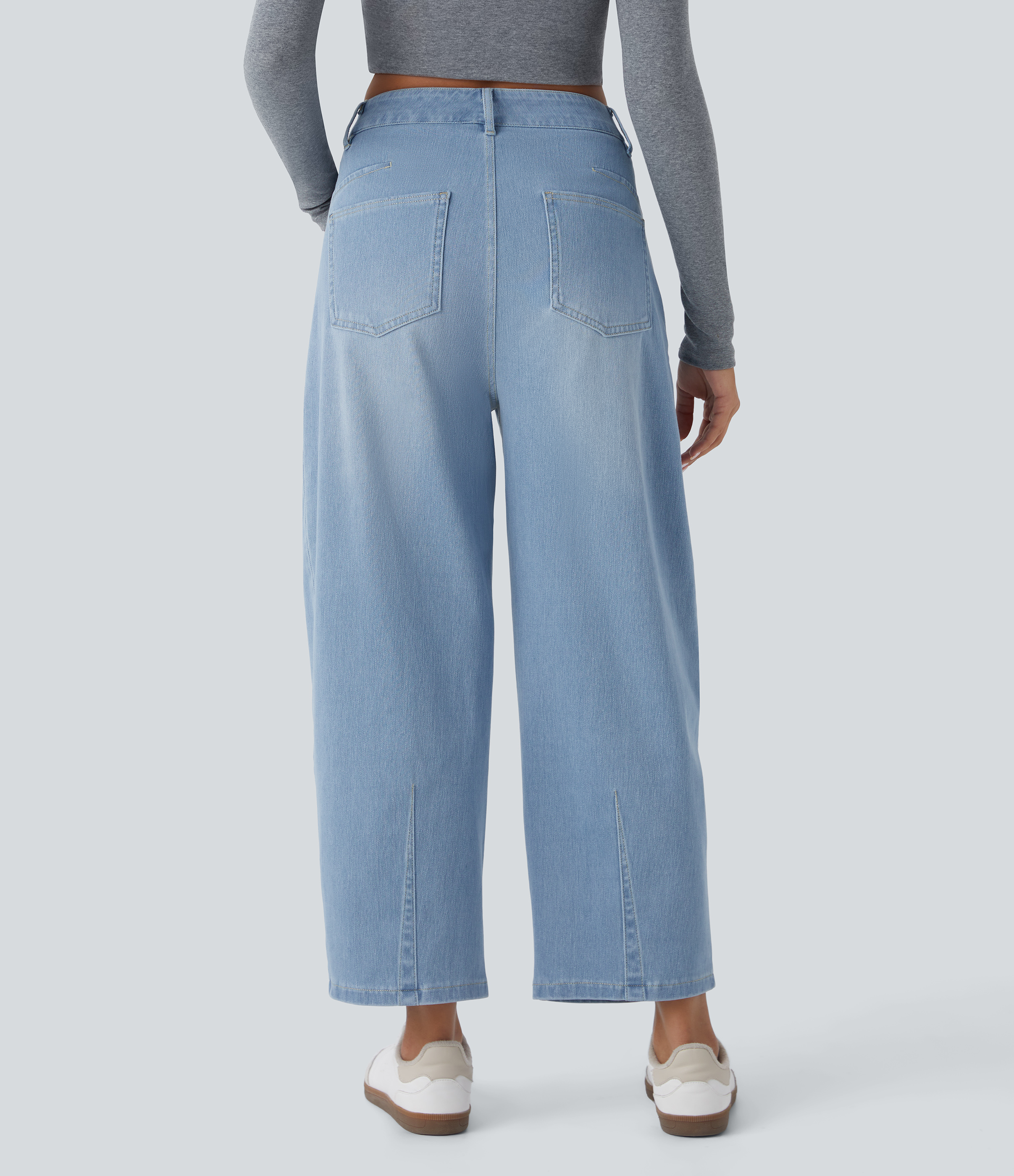 FlexMid Rise Pockets Barrel Leg Casual Jeans